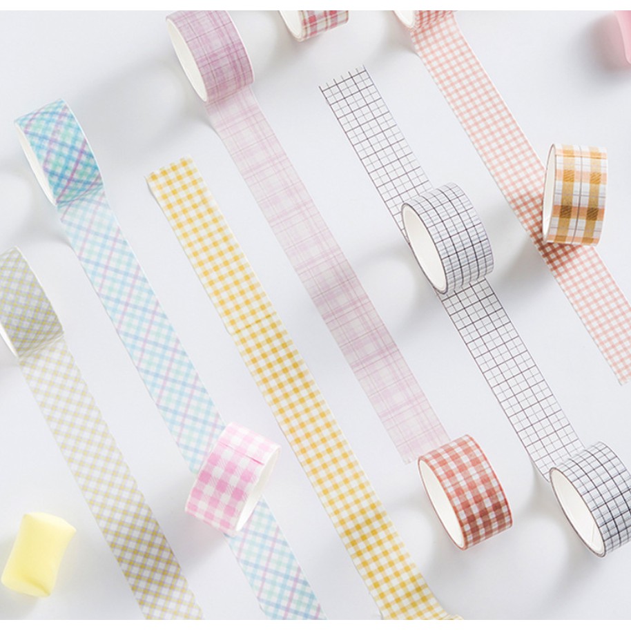 Băng dính Washi Tape set 4 mẫu Caro tươi sáng trang trí tranh, planner, sổ tay