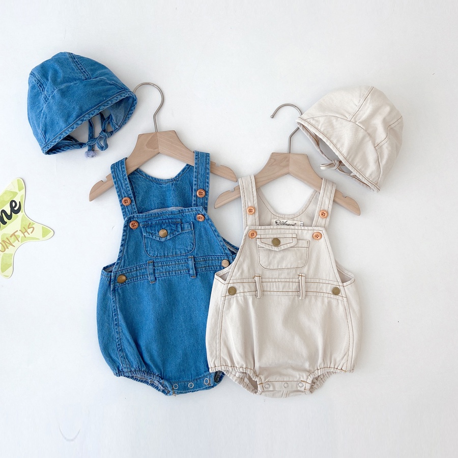 Áo Liền Quần Hai Dây Vải Denim Thời Trang Mùa Hè Dễ Thương Cho Bé Sơ Sinh