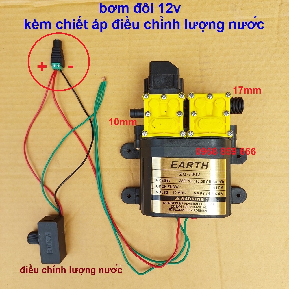 máy bơm EARTH đôi áp lực cao 12v - rửa xe ,tưới cây ,phun sương (BƠM 12V ĐÔI)