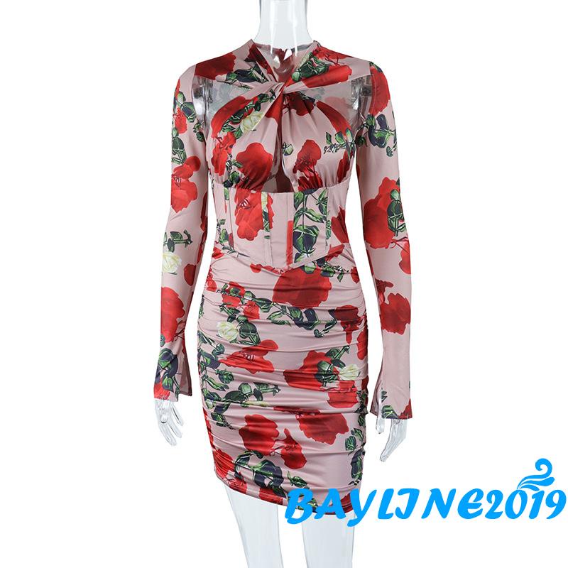 Đầm Dài Tay Họa Tiết Hoa Phong Cách Vintage Thời Trang Cho Nữ