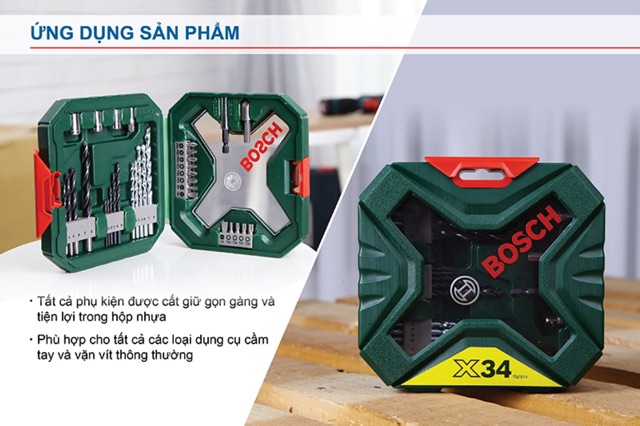 Bộ mũi khoan và vặn vít X-Line Bosch 34 món