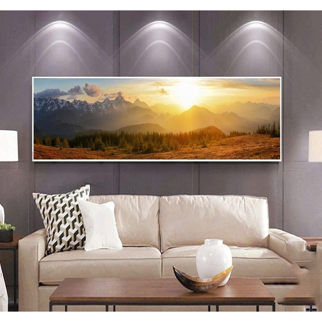 Tranh Treo Tường hoàng hôn trên biển Tranh Đơn 1 bức Dài Trang Trí Đầu Giường Phòng Ngủ Phong Cách Hiện Đại