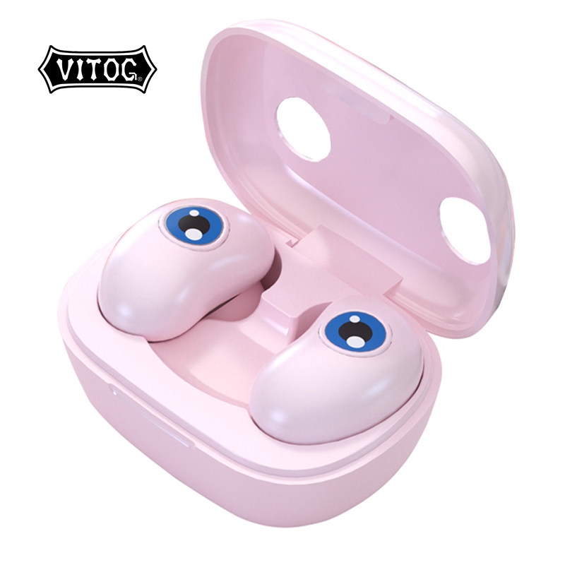 Tai nghe Vitog Bluetooth TWS cách âm có hiển thị đèn LED kỹ thuật số màu macaron