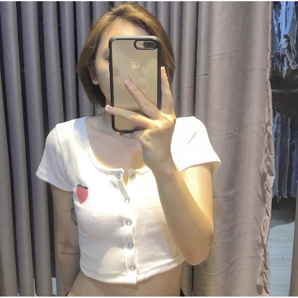 Áo croptop nút thêu trái tim xinh N12061
