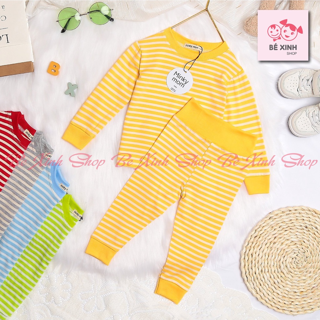 Cạp Cao Bộ dài tay cho bé trai bé gái Minky Mom [Deal sốc] Quần áo thu đông bé trai gái trẻ em KẺ_SỌC_DÀI chất thun lạnh