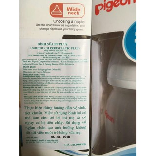 Bình sữa pigeon SofTouch Peristaltic PLUS bình cổ rộng 160ml/240ml
