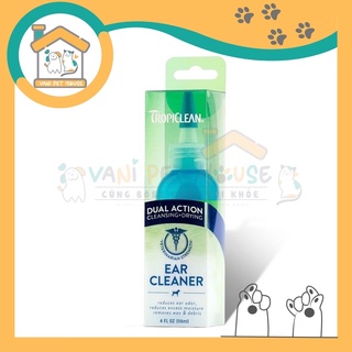 Dung dịch vệ sinh tai tropiclean dual action ear cleaner - khô nhanh gấp 2 lần dung dịch thường cho chó mèo 118ml