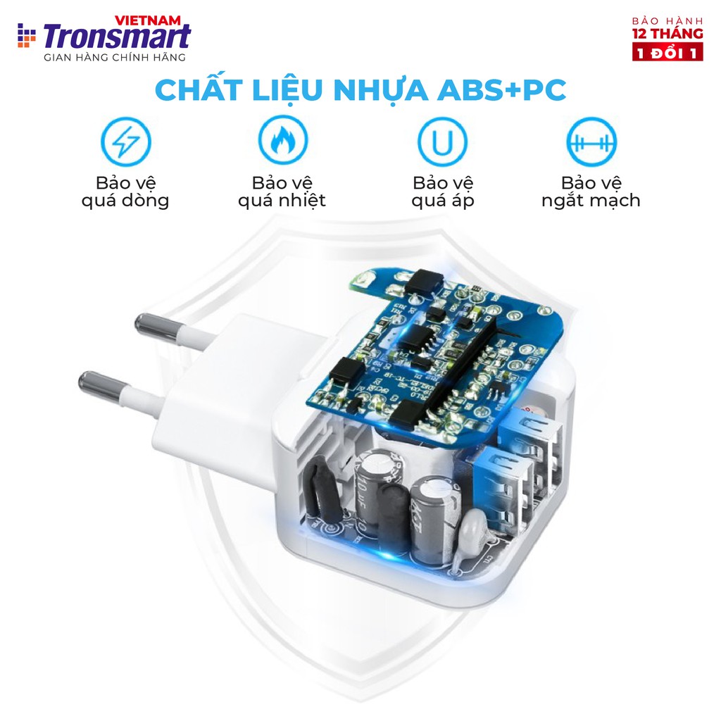 Củ sạc 2 cổng USB Tronsmart W02 công nghệ VoliQ 12W dòng 2.4A - Hàng chính hãng - Bảo hành 12 tháng 1 đổi 1