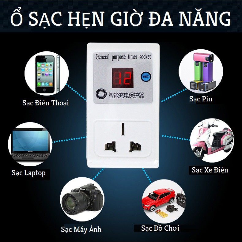 Ổ Cắm Hẹn Giờ Điện Tử Tự Ngắt Sạc Điện Thoại, Xe Điện, Laptop Bảo Vệ Pin