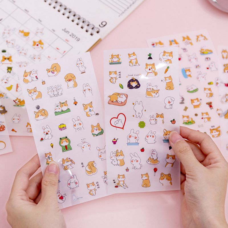 Bộ 6 Sticker Dán Trang Trí Sổ Tay DIY Hình Thỏ Cún Và Tạp Chí Dành Cho Trẻ Em