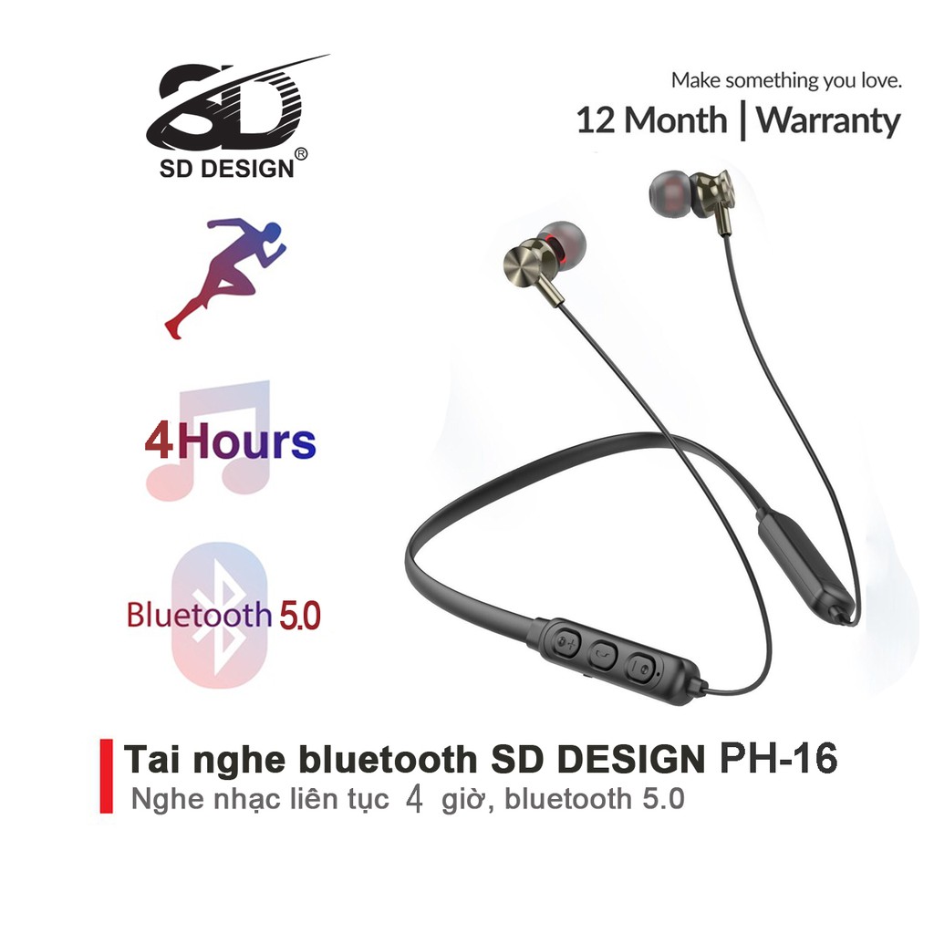 Tai Nghe Bluetooth Quàng Cổ PH-16 chính hãng SD DESIGN Kiểu Dáng Thể Thao Chống Ồn Bảo Hành 1 năm