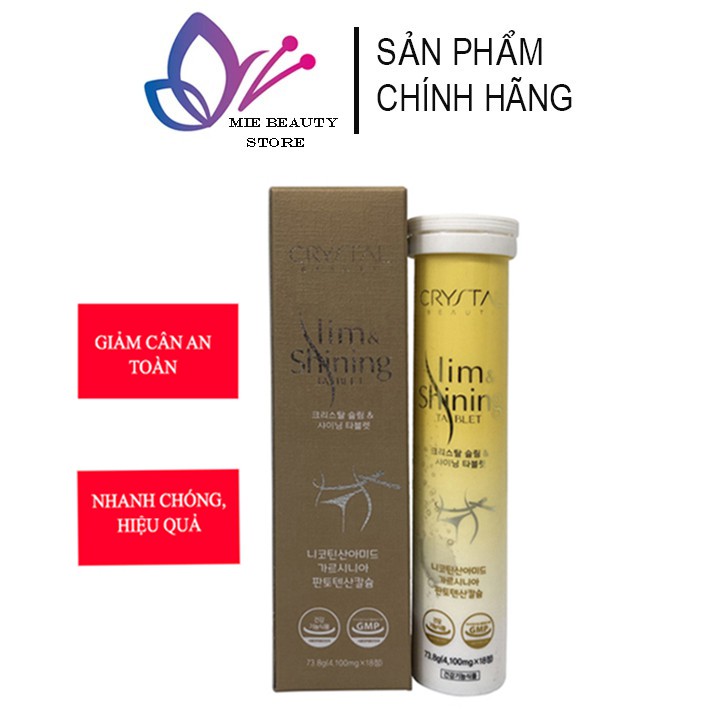 Sủi Giảm Cân Crystal Slim & Shining Tablets, Viên Uống Giảm Cân Hàn Quốc Giúp Hủy Lượng Mỡ Thừa Cấp Tốc Tuýp 18 Viên