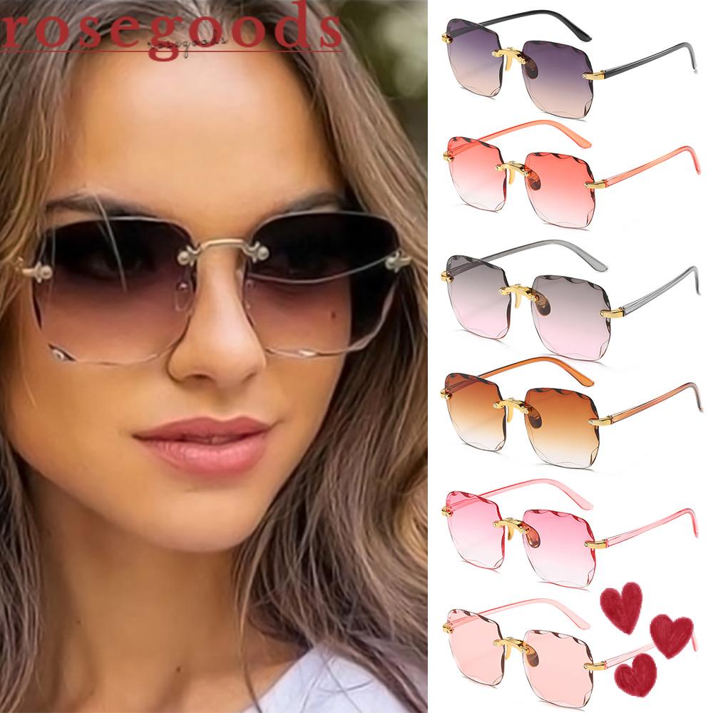 ☆Hoa Hồng☆ Kính Mát Không Gọng Màu Gradient Tròng Vuông Trong Suốt Chống Tia UV400 Thời Trang Mùa Hè Cho Nữ