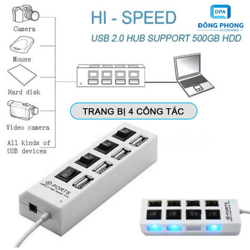 Hub USB 4 cổng có công tắc Tắt / Mở