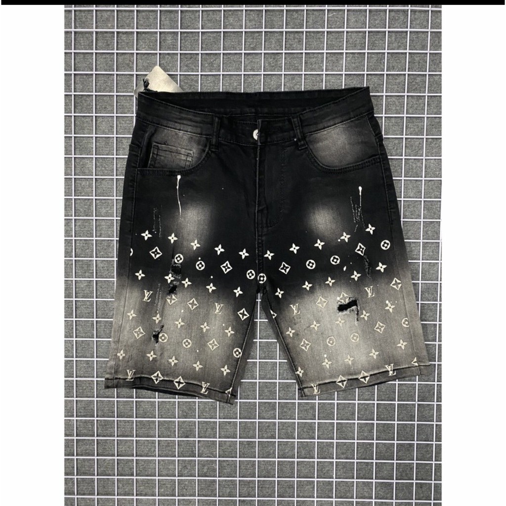 Quần Short Jean Nam Xám Rách Nhẹ In 3D Trend 2021 Chất Bò Dày Dặn Co giãn 3072