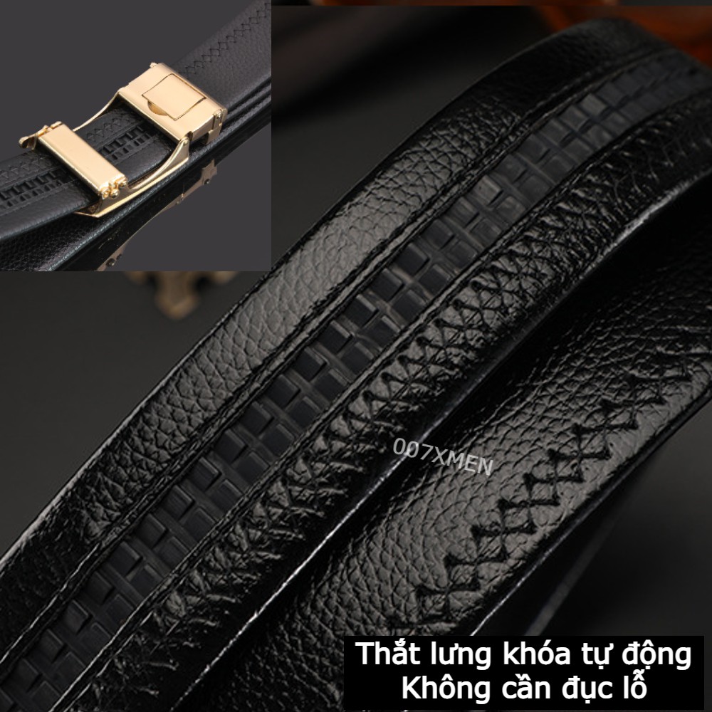 [ Giá Sốc ] Thắt lưng nam da cao cấp, mặt đính đá xoay 360, khóa tự động mạ kim sang trọng t007