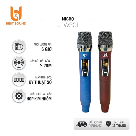 Micro Không Dây U-W301, Tần Số 50, Hát Nhẹ Và Êm, Micro Không Dây Đa Năng bảo hành 12 tháng