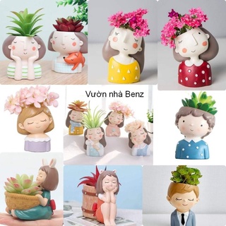 Chậu cô gái mộng mơ tóc ngắn dễ thương + quà tặng