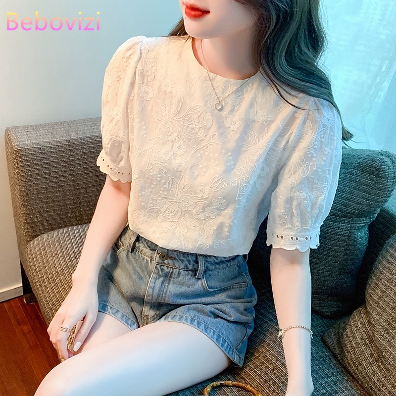 Áo Sơ Mi Ngắn Tay Thêu Họa Tiết Thời Trang Dành Cho Nữ