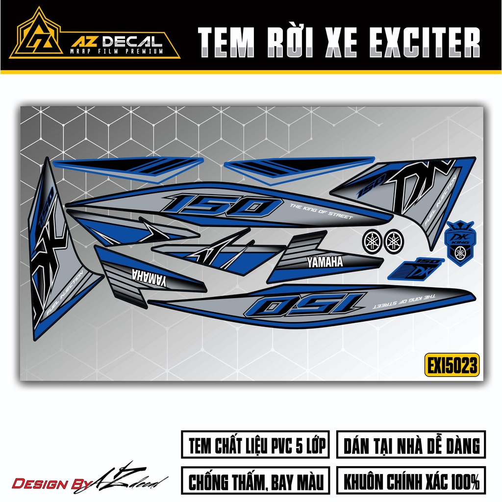 Tem Chế Xe Exciter 150 Mẫu DK King | EX15023 | Decal Rời Dán Xe Máy EX150 Đa Dạng Màu Sắc Cho Xe