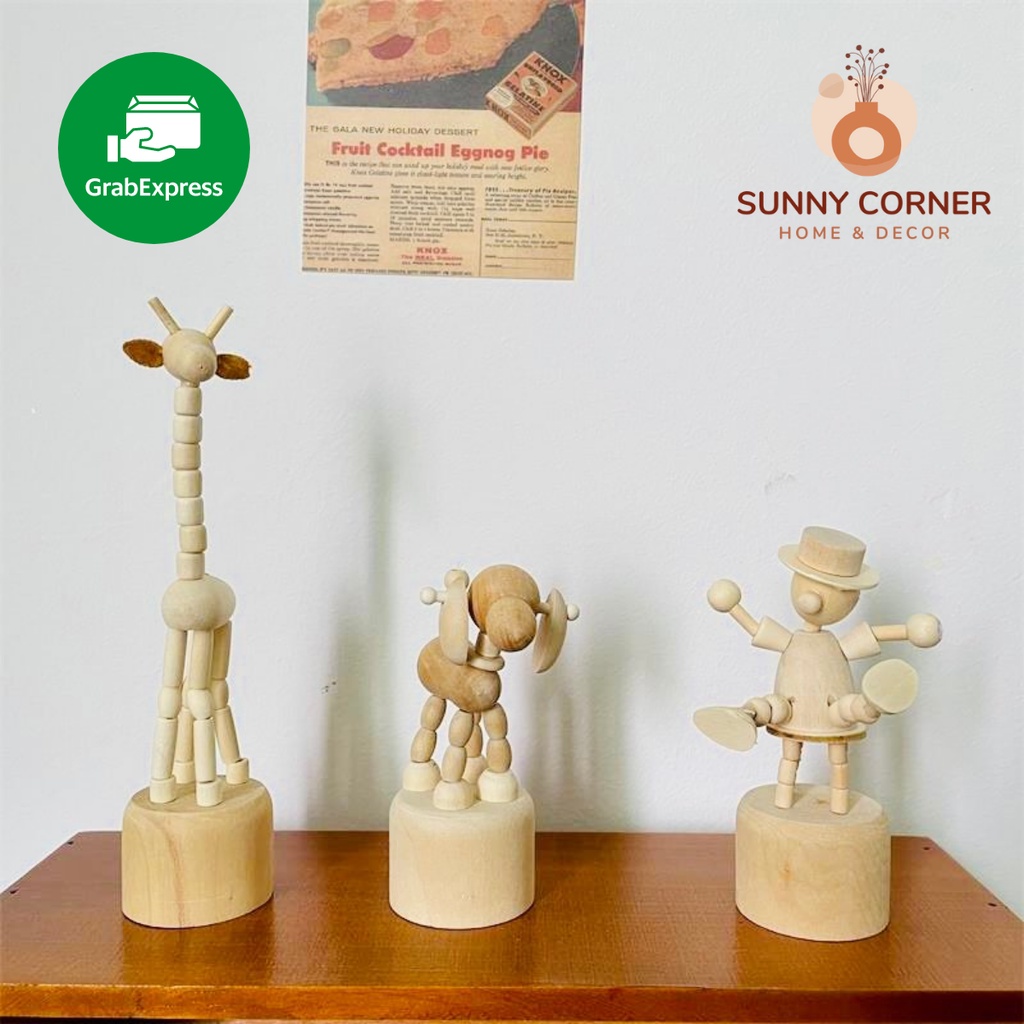 Combo 3 tượng gỗ dễ thương để bàn trang trí, mô hình con vật bằng gỗ, tượng mini decor góc học tập, làm việc