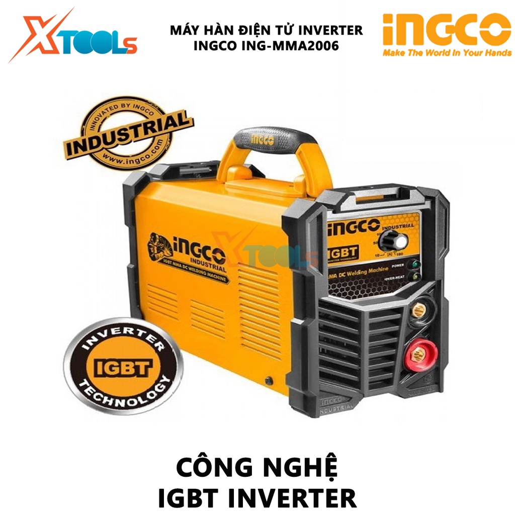 Máy hàn que Inverter IGBT INGCO ING-MMA2006 | Máy hàn MMA biến tần Điện áp đầu vào 1 ~ 220-240V Tần số 50/ 60HZ Dòng điệ