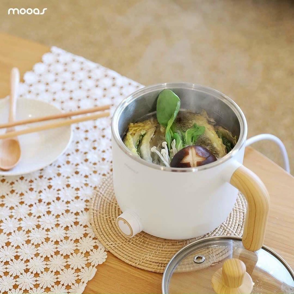 Nồi điện mini Mooas kèm giá hấp, luộc trứng siêu tiện lợi [Hàng Hàn]