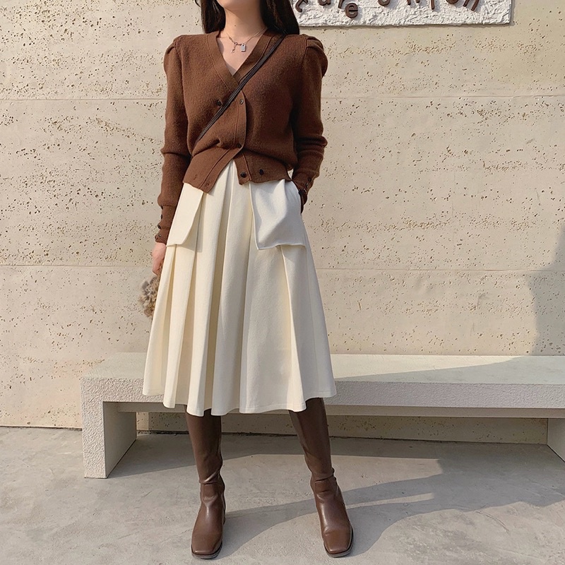 SET CHÂN VÁY + ÁO CADIGAN KIỂU DÁNH HÀN QUỐC