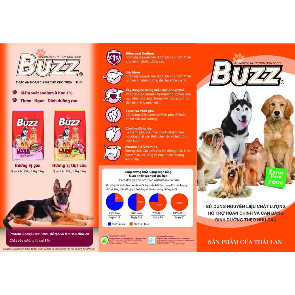 Thức ăn hạt cao cấp cho chó Buzz Adult Dog Food Vị thịt cừu &amp; Vị gan, Gói 1.5 kg [HSD: 07/06/2022]