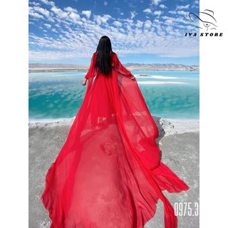 Đầm Vintage, Váy Maxi Đi Biển V5555, Chất Voan Mềm Mát, Màu Xanh Đỏ, Siêu Phẩm Của Tín Đồ Sống Ảo, Mẫu Mới Hè 2021