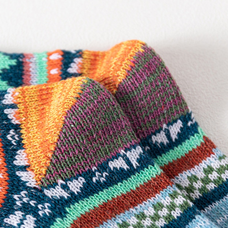 Set 5 Đôi Tất Dệt Kim Giữ Ấm Họa Tiết Trái Tim Kẻ Sọc Nhiều Màu Sắc Phong Cách Dân Tộc Cho Nữ