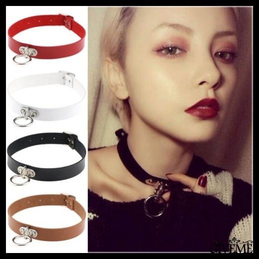Vòng cổ choker da PU khoen tròn