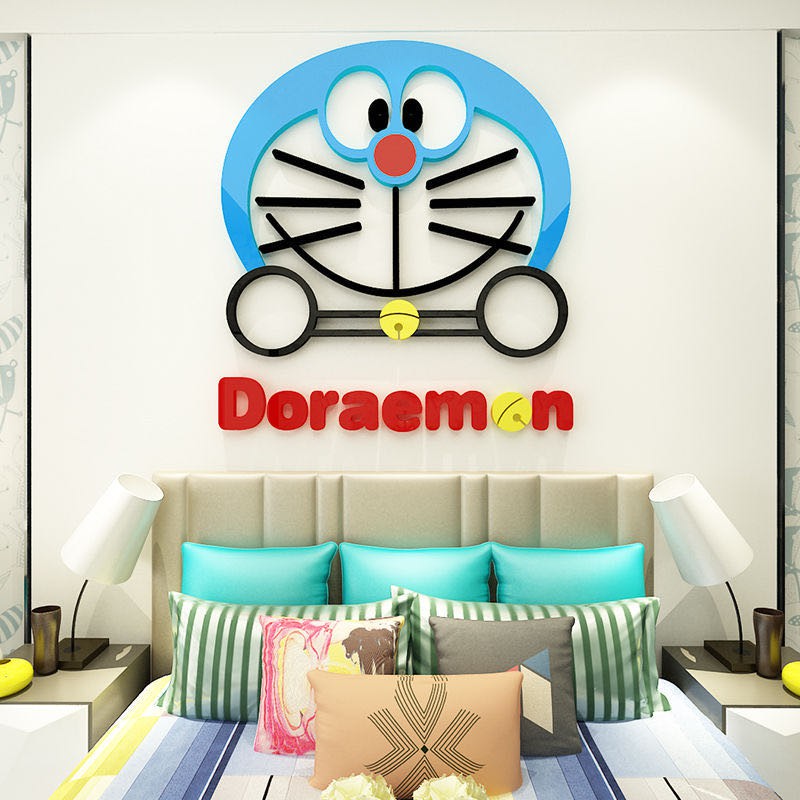 Hình dán tường chống thấm nước Acrylic Doraemon 3D Hình dán phòng ngủ phòng ngủ trẻ em