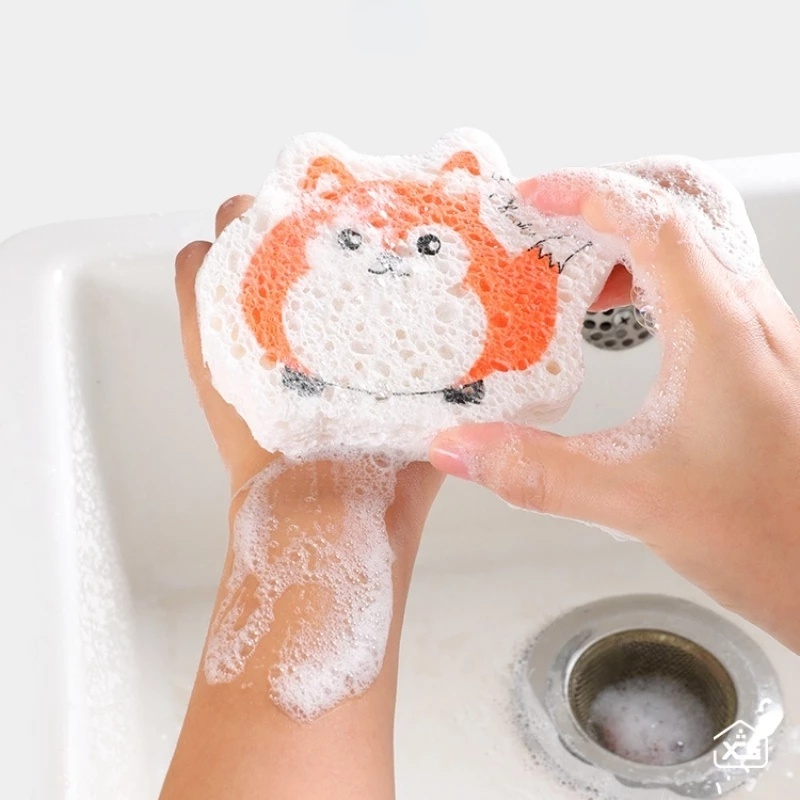 Miếng bọt biển bằng bột gỗ nến thiết kế hình động vật dễ thương dùng để rửa chén tiện dụng