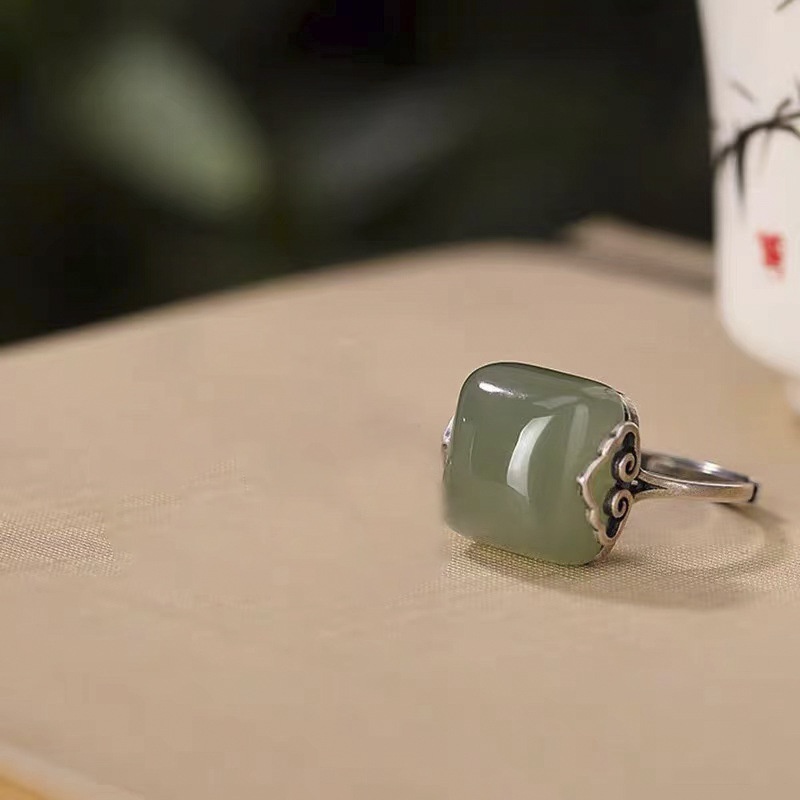 Nhẫn Mạ Bạc S925 Mạ Vàng 18K Đính Đá Ngọc Bích Nhân Tạo Thanh Lịch