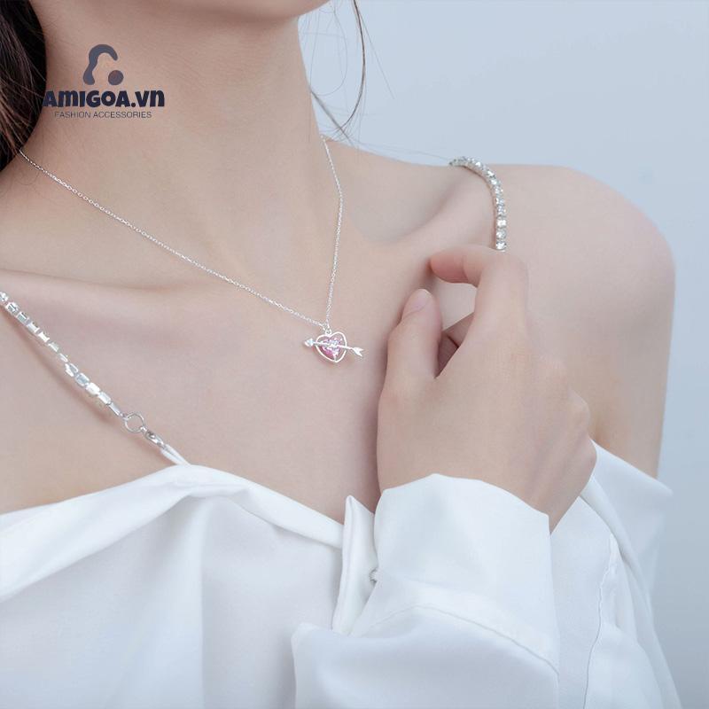 ✨✨Thời Trang Vòng cổ Hợp Kim Mặt Trái Tim Đính Đá Pha Lê