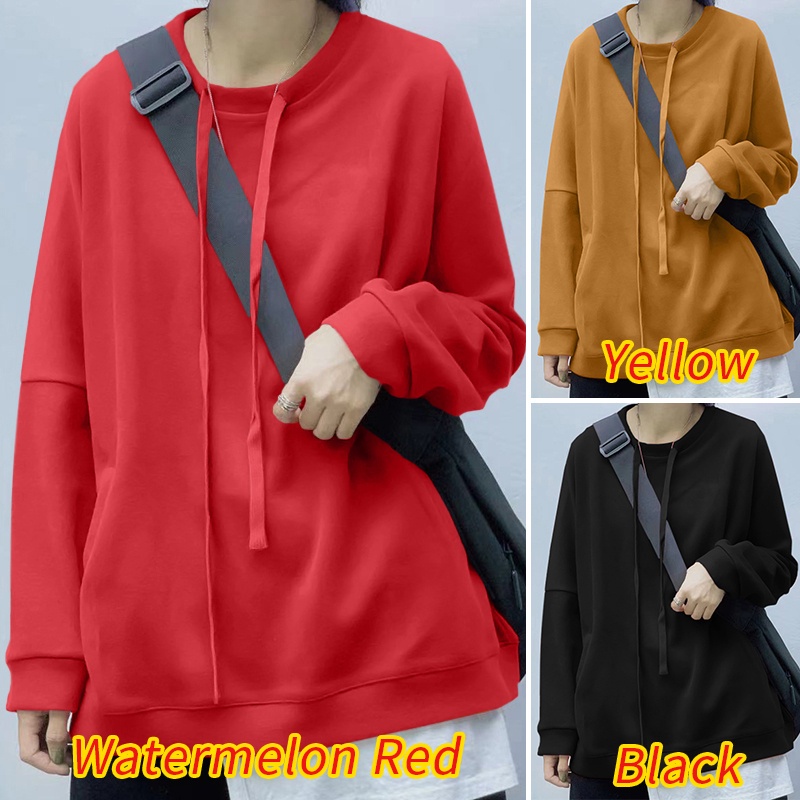 Áo khoác hoodie ZANZEA màu trơn cổ tròn tay dài thời trang dành cho nữ