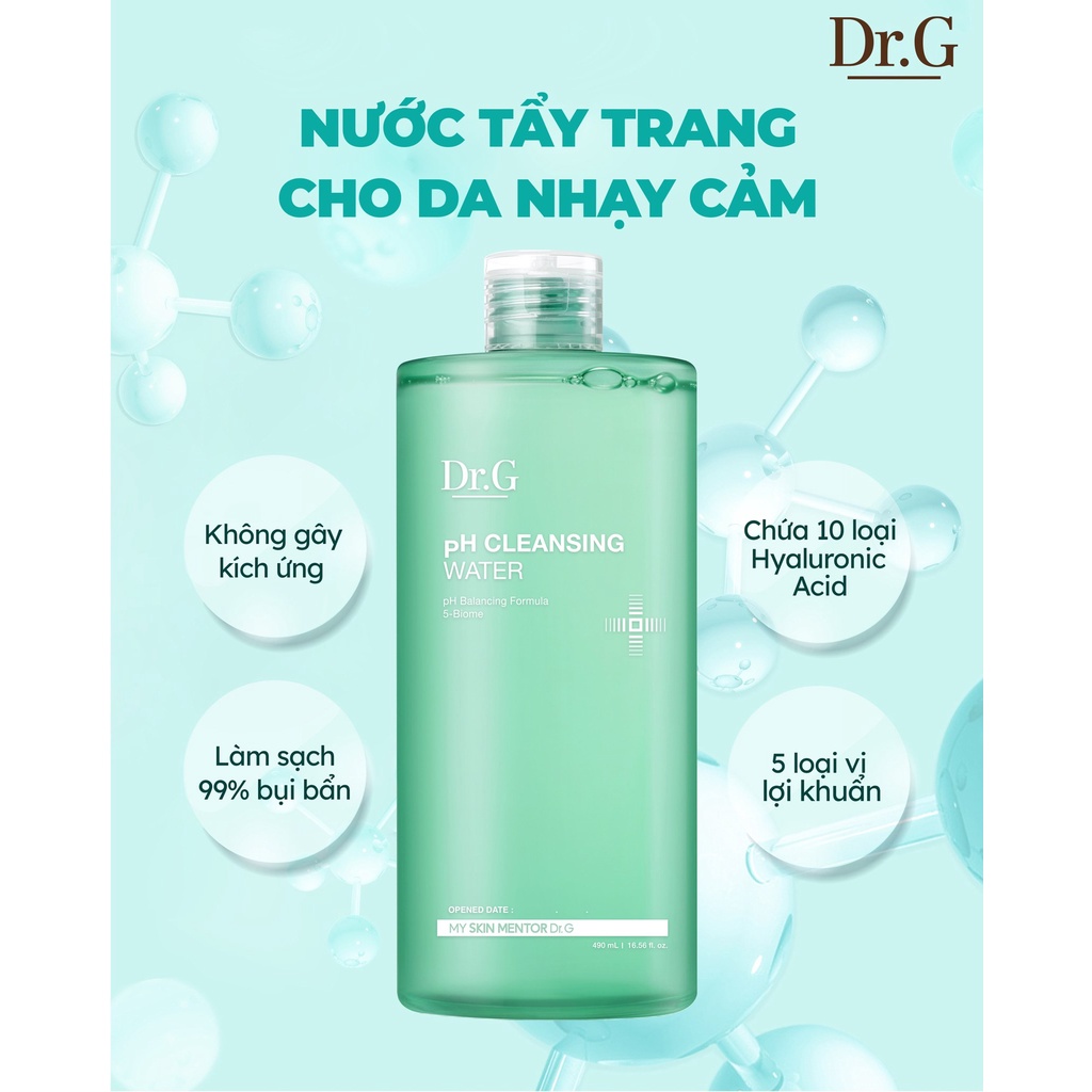 Nước Tẩy Trang Làm Sạch Sâu, Giữ Ẩm Da và Cân Bằng Độ pH Dr.G pH Cleansing Water 490ml