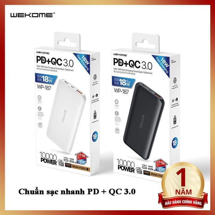 Sạc dự phòng WK Design WP-187 công nghệ PD 18W + Qc 3.0 dung lượng 10000mAh