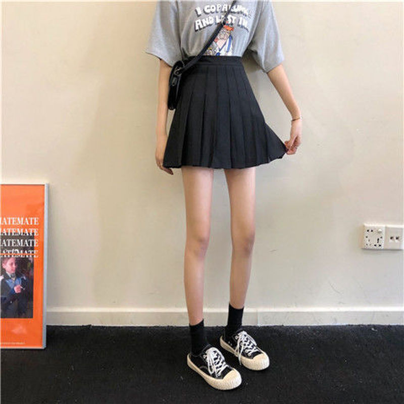 Chân Váy Chữ A Lưng Cao Xếp Ly Màu Trơn Quyến Rũ Cho Nữ