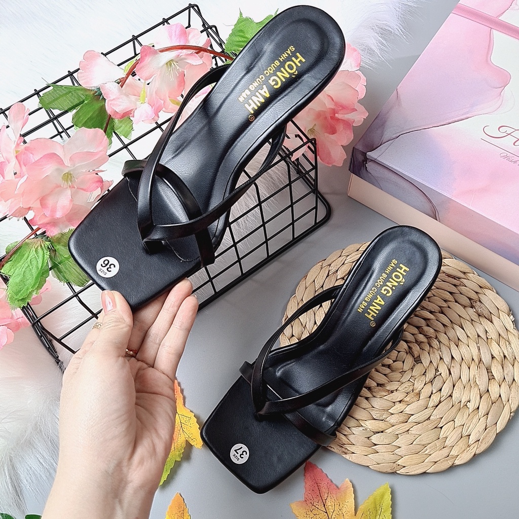 Giày cao gót  xỏ ngón nữ 7p quai mảnh kẹp xỏ ngón xinh mẫu mới đơn giản mũi vuông gót nhọn