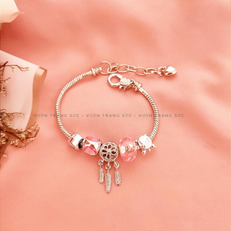 Vòng tay nữ bạc Thái - Lắc tay nữ bạc Thái charm pha lê Dream Catcher Vườn Trang Sức VTSVT00230