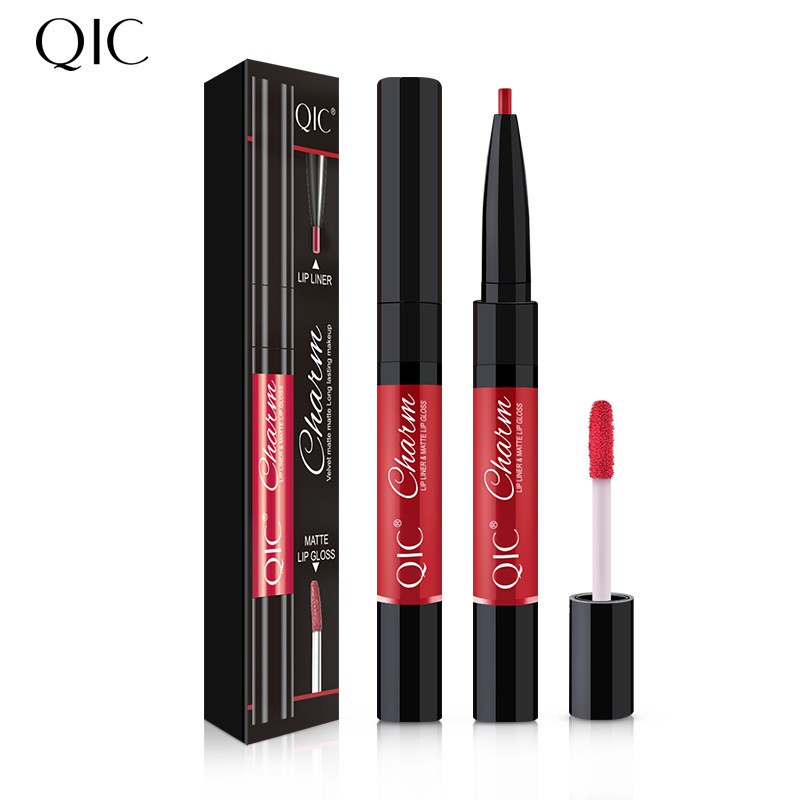 QIC Cross-border Hot Sale Makeup Double Head Non-stick Cup Matte Lip Gloss Lip Liner