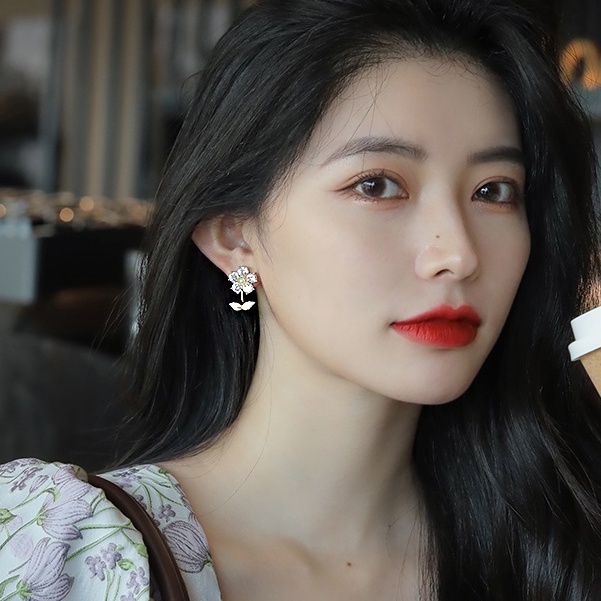 Bông tai mạ bạc 925 hình bông hoa đính đá/ngọc trai giả thời trang cho nữ