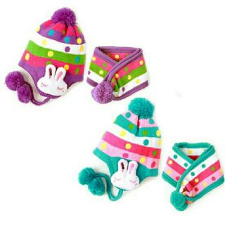 Set khăn mũ len tai thỏ cho bé