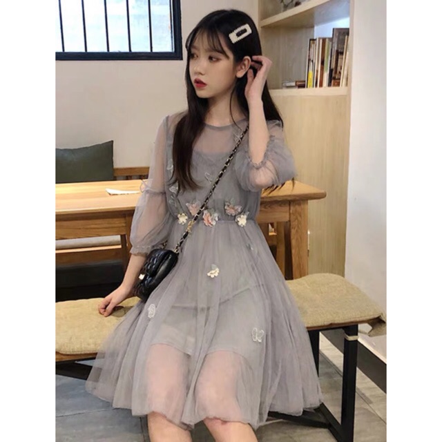 Đầm xoè phối ren xinh xắn/ Đầm ulzzang dự tiệc cao cấp