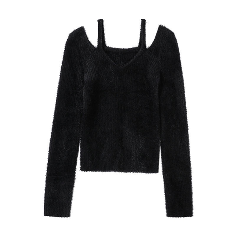 COZOK Áo len nữ dài tay trễ vai thời trang