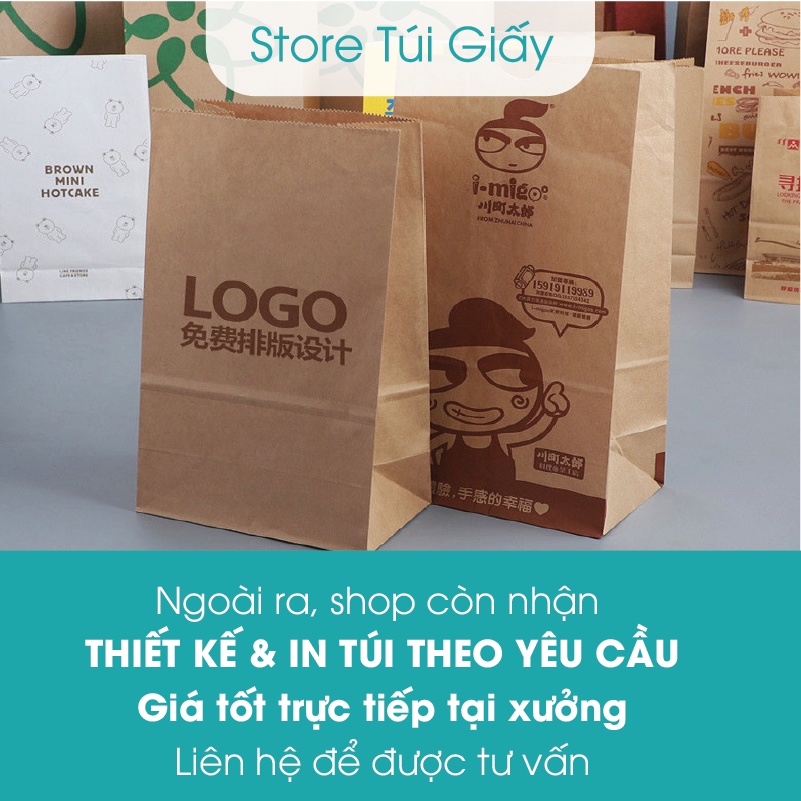 Túi giấy đựng bánh mì, bánh các loại. SET 50 TÚI giấy xi măng trơn không quai, túi giấy gói hàng
