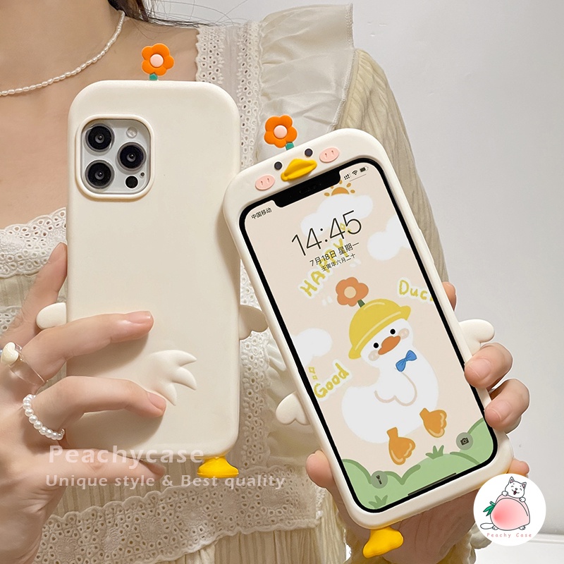 Ốp Điện Thoại Silicone Mềm Họa Tiết Vịt Hoa 3D Cho iPhone 14 13 12 Pro Max 11 Xr Xs Max X 7 8 Plus 6