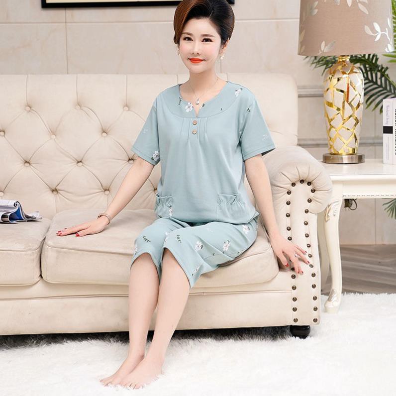 Bộ Đồ Ngủ Tay Ngắn Chất Liệu Cotton Mỏng Nhẹ Thời Trang Mùa Hè Cho Nữ Trung Niên / Người Lớn Tuổi new ⚡